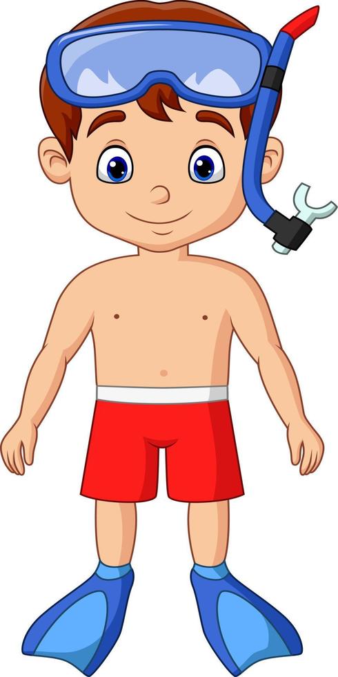 Cartoon little boy with snorkeling gear vector