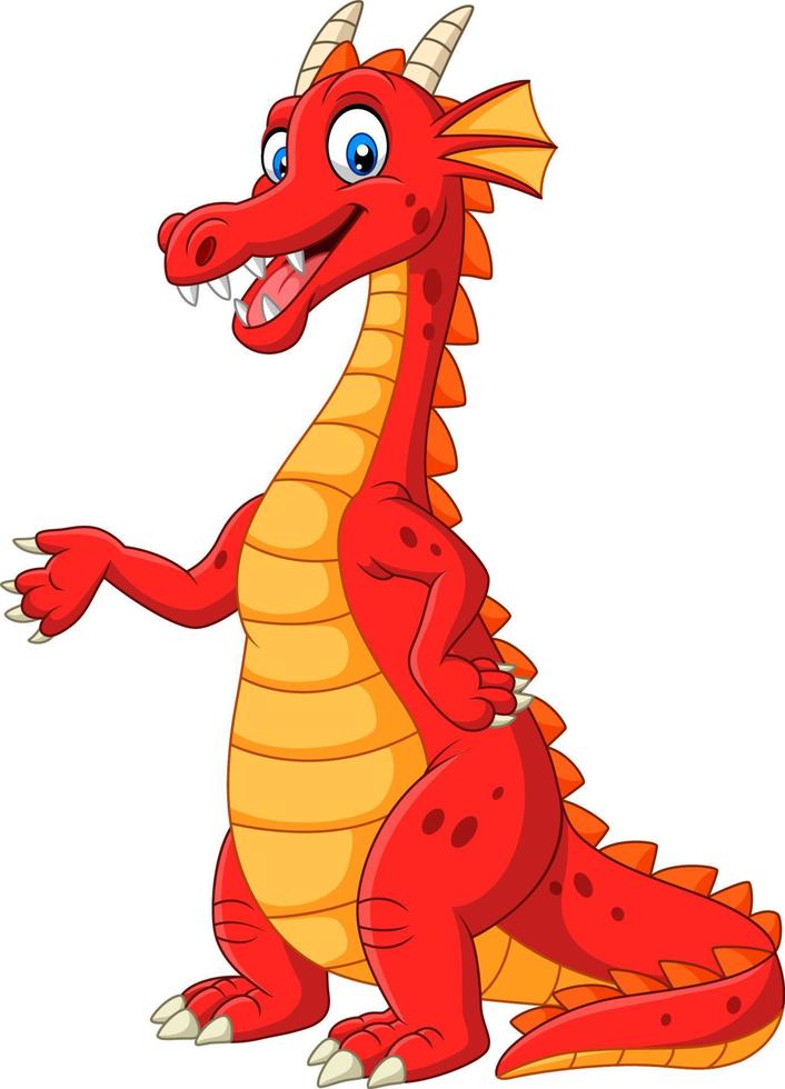 Cartoon happy red dragon presenting vector