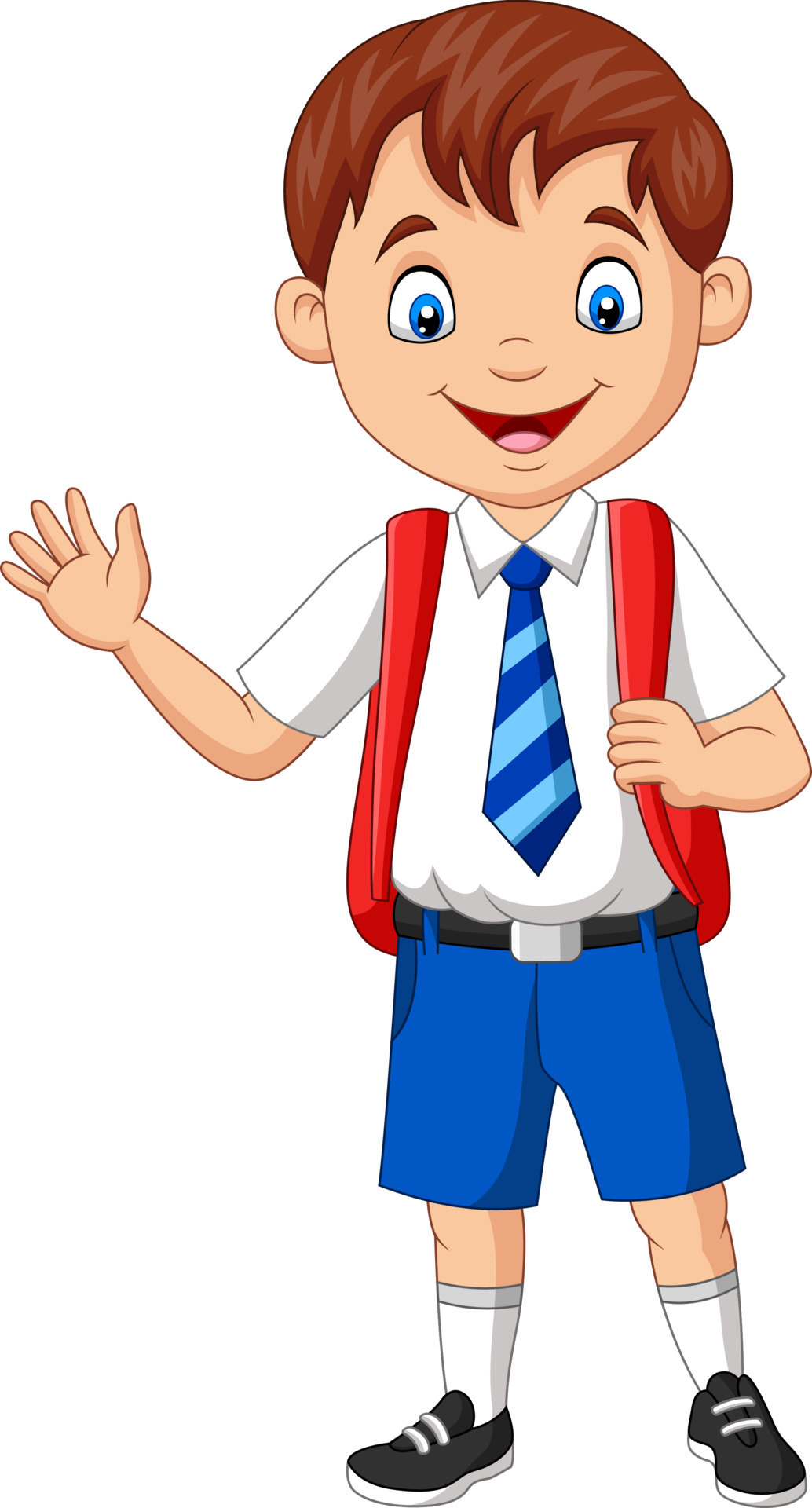 Cartoon school boy in uniform waving hand 8389443 Vector Art at Vecteezy