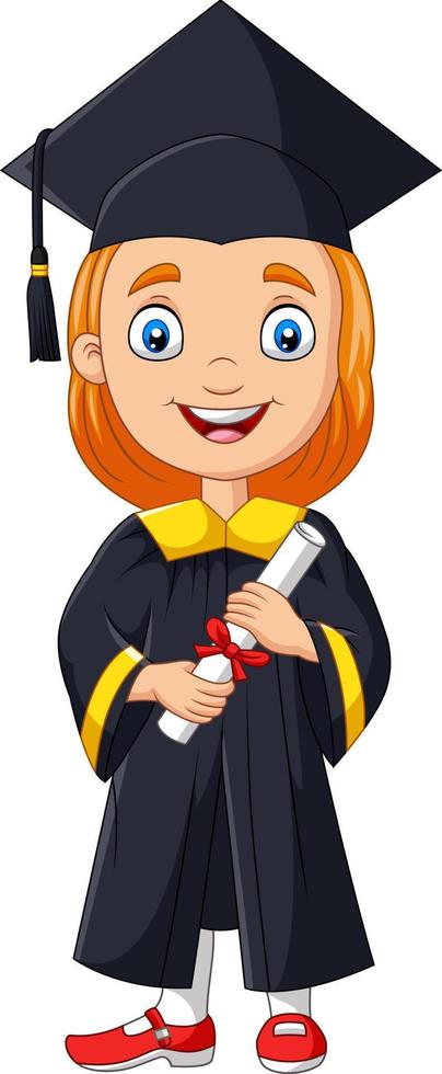 Cartoon girl in graduation costume holding a diploma vector