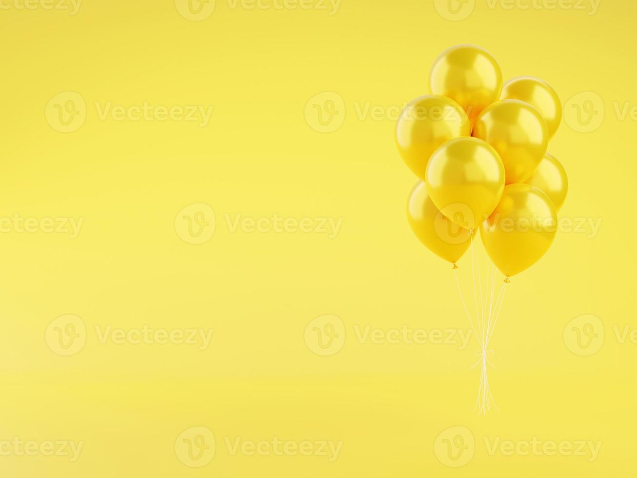 Yellow glossy balloons 3d render illustration on background with copy space. photo