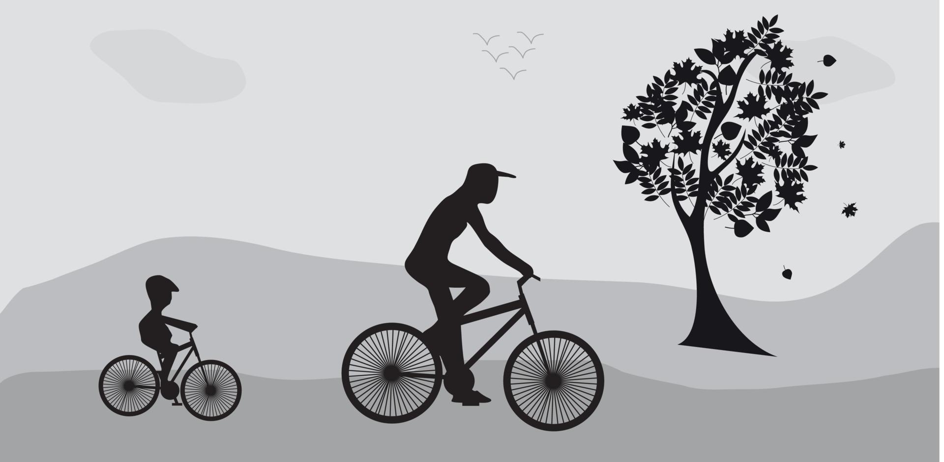 ciclistas y el árbol. vector de ilustración.