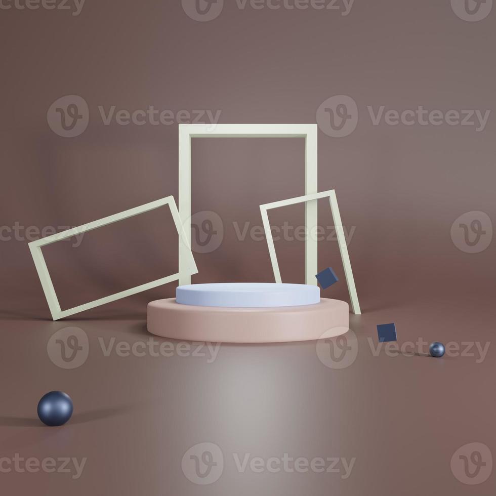 3D brown background with stand of cream and gray balls. photo