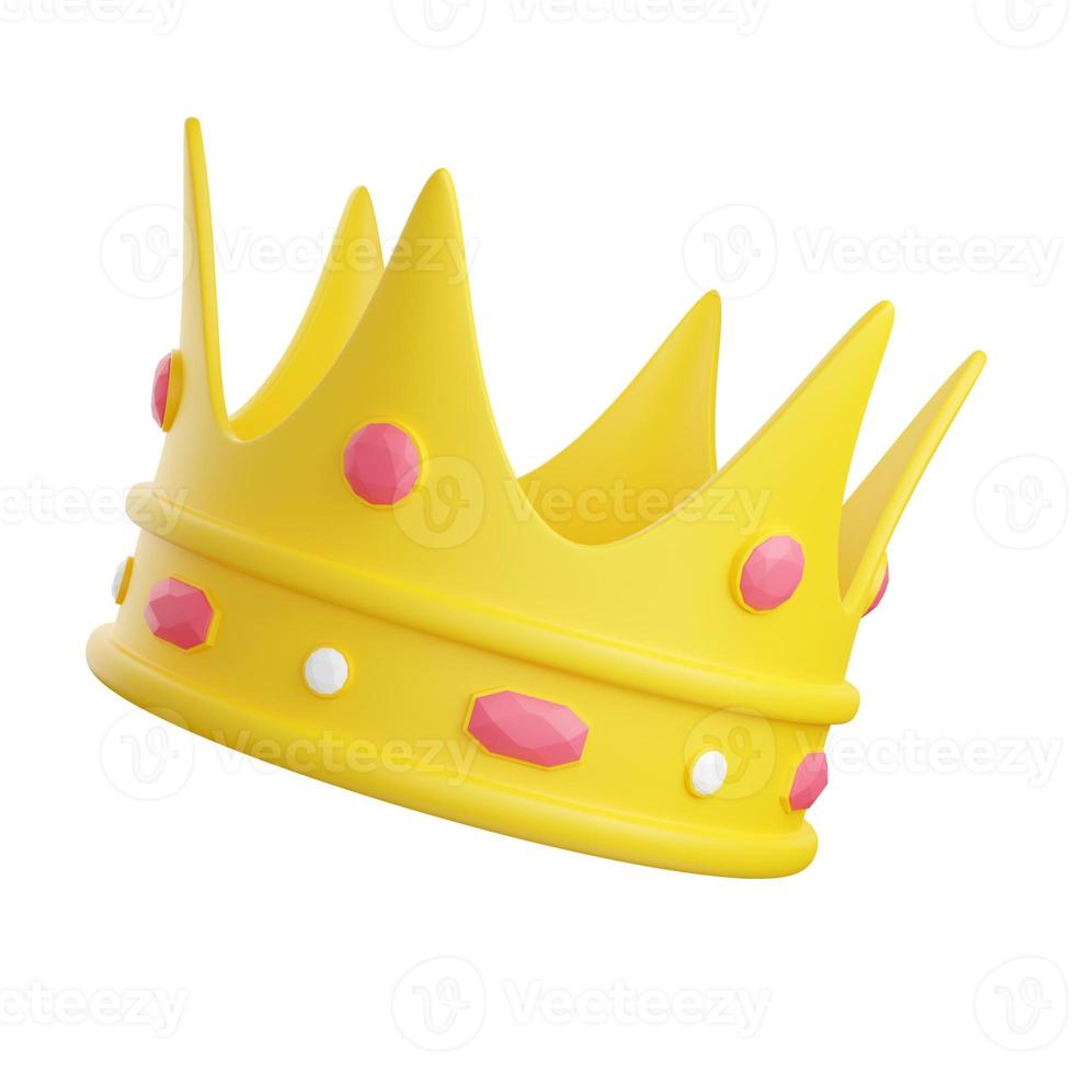 Yellow crown decorated with pink and white diamonds 3d render illustration. photo