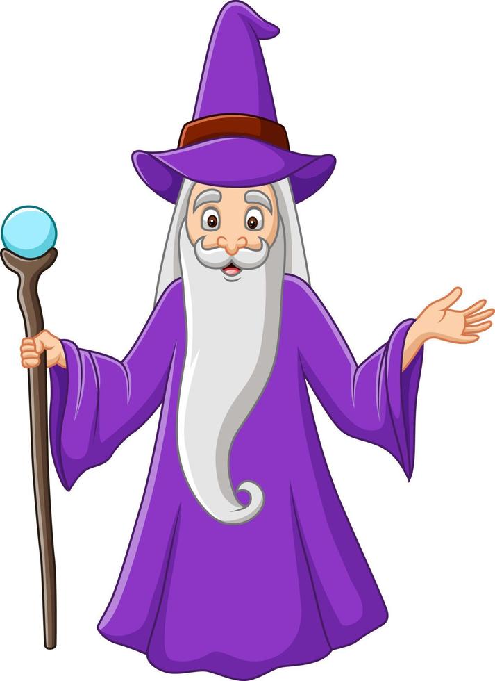 Cartoon old wizard holding a staff vector