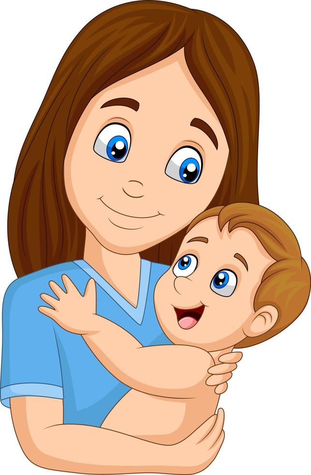 Cartoon happy mother hugging her baby vector