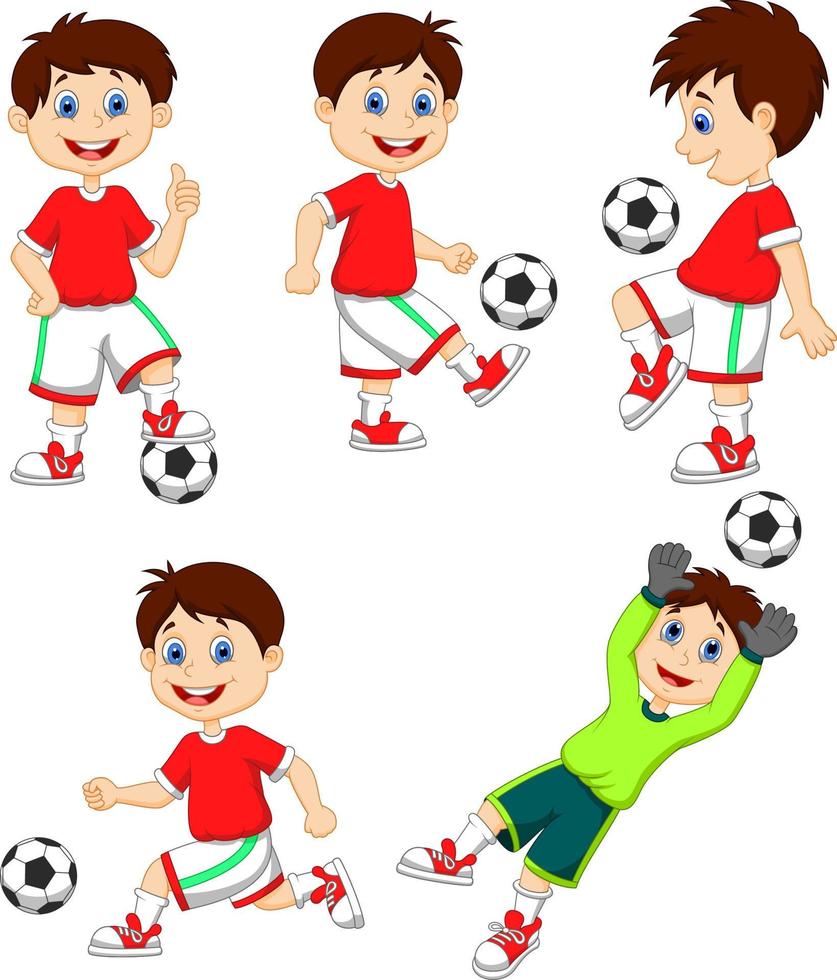 niño jugando al fútbol y pateando la pelota 2407264 Vector en Vecteezy