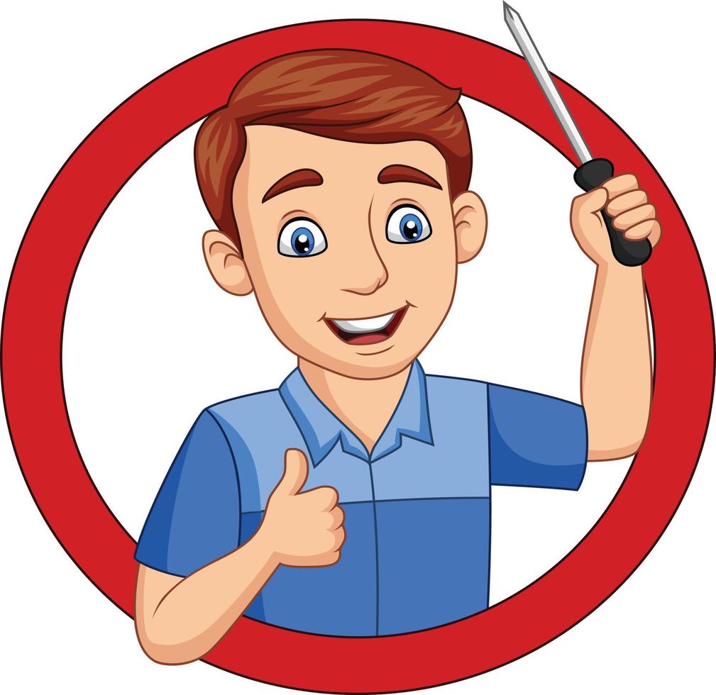Cartoon male workers holding a screwdriver vector