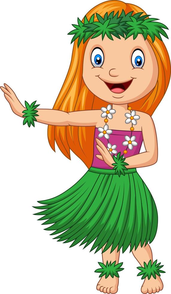 Hawaiian girl dancing hula on white background vector