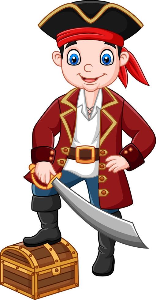 pirata de dibujos animados sosteniendo una espada vector