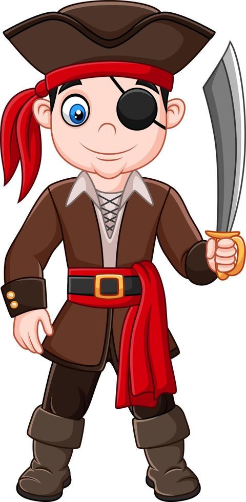 Cartoon pirate holding a sword vector