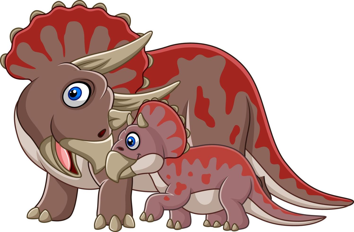 Cartoon triceratops with her baby vector