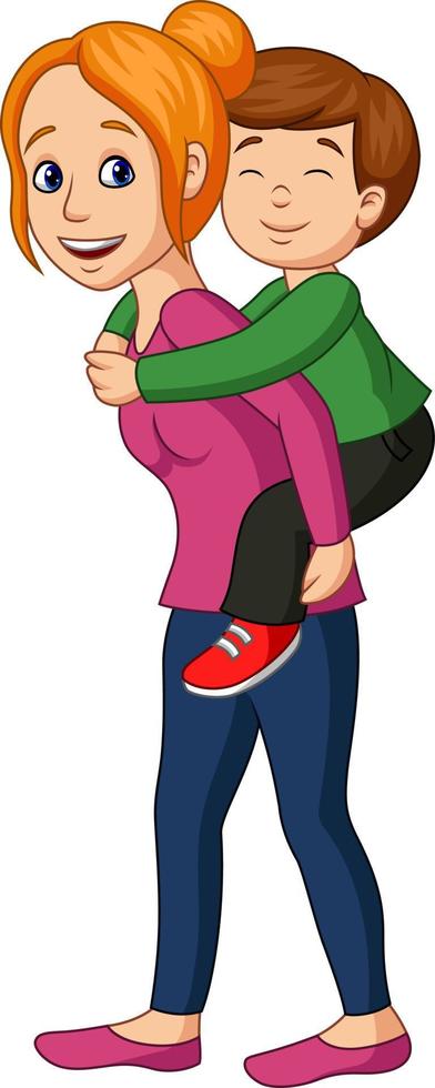 Mother giving her son piggyback ride vector