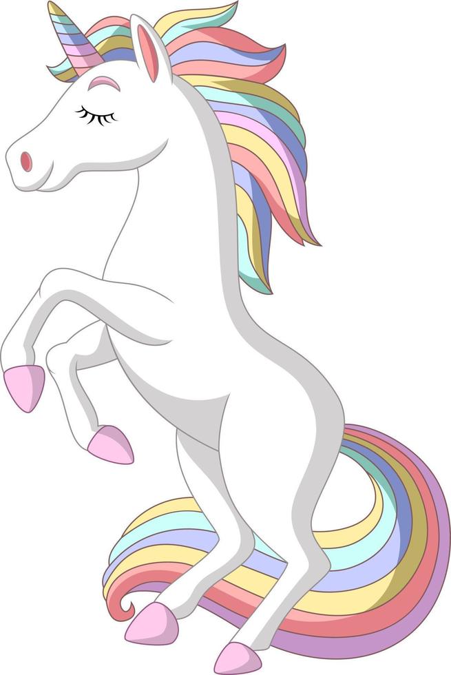 Cartoon white unicorn standing on white background vector