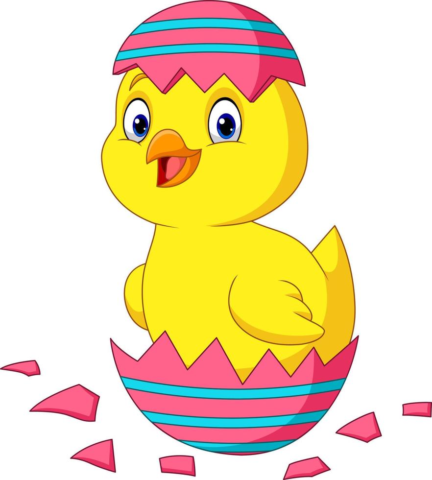 Cartoon little chick hatching from an Easter egg vector