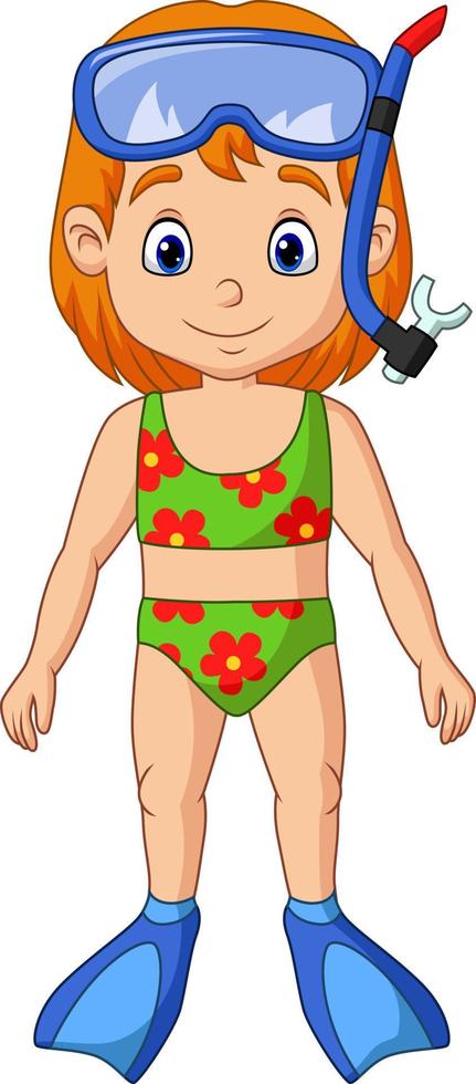 Cartoon little girl with snorkeling gear vector