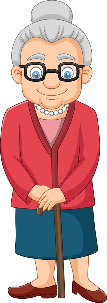 Cartoon Old woman with a cane vector