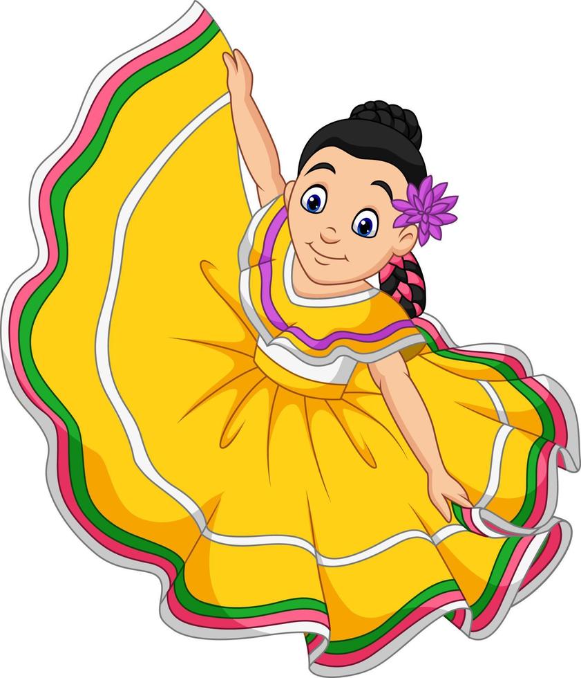 chica de dibujos animados bailando, celebración del cinco de mayo. vector