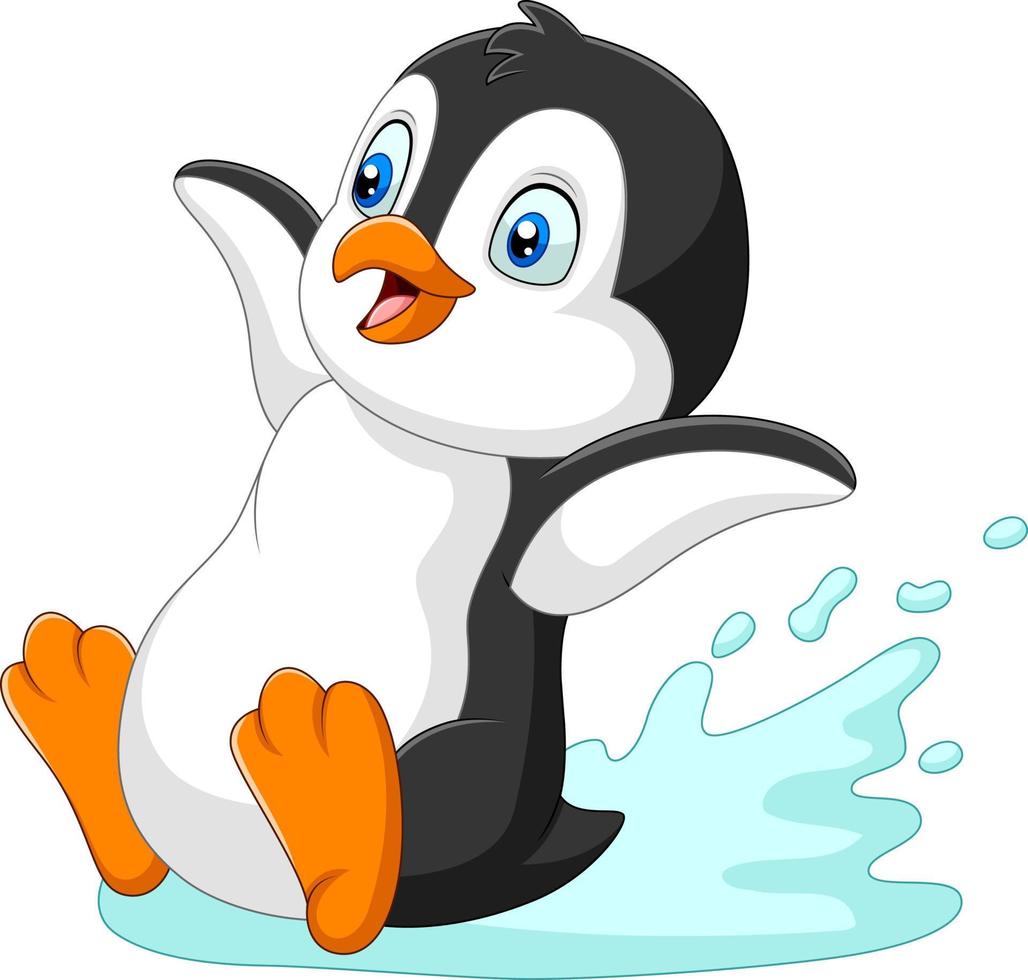 pingüino de dibujos animados deslizándose sobre el agua vector