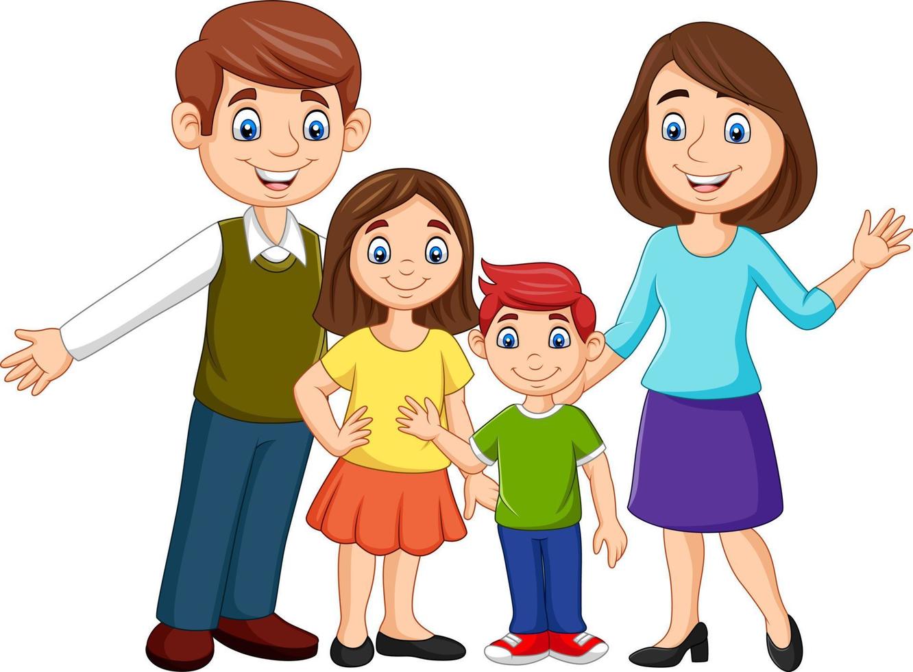 Cartoon happy family on white background vector