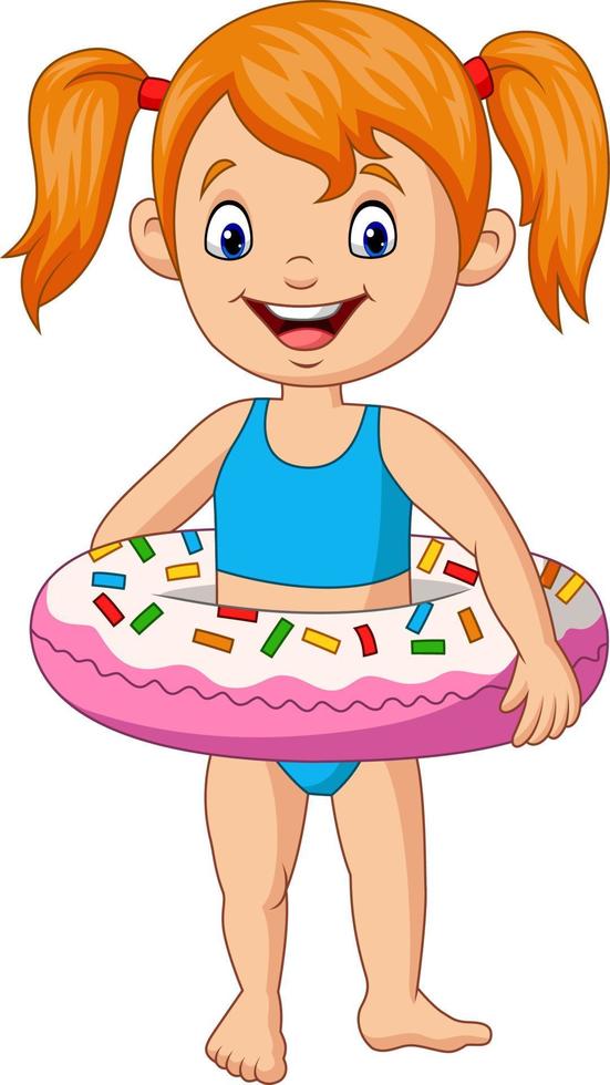 Cartoon little girl with inflatable ring vector