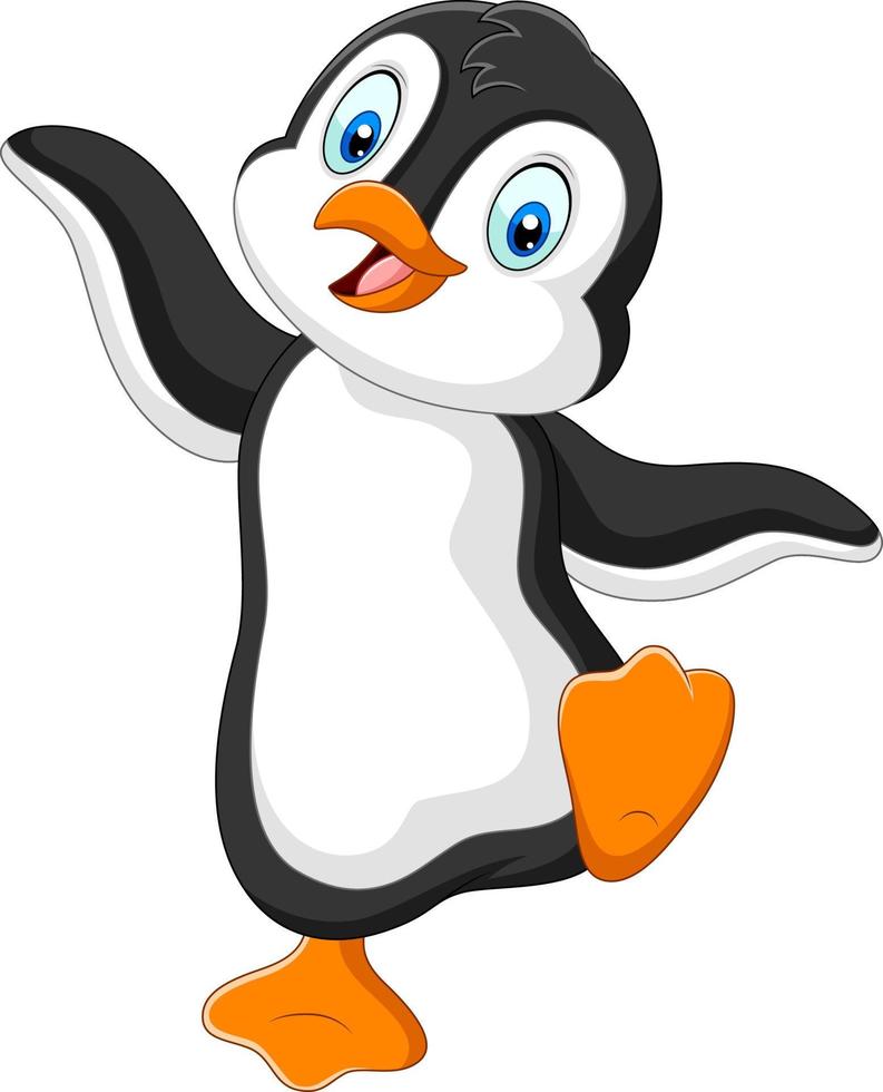 lindo, pingüino, caricatura, bailando, blanco, plano de fondo vector