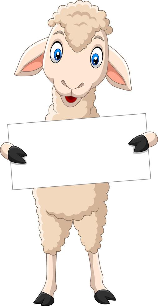 Happy lamb cartoon holding blank sign vector