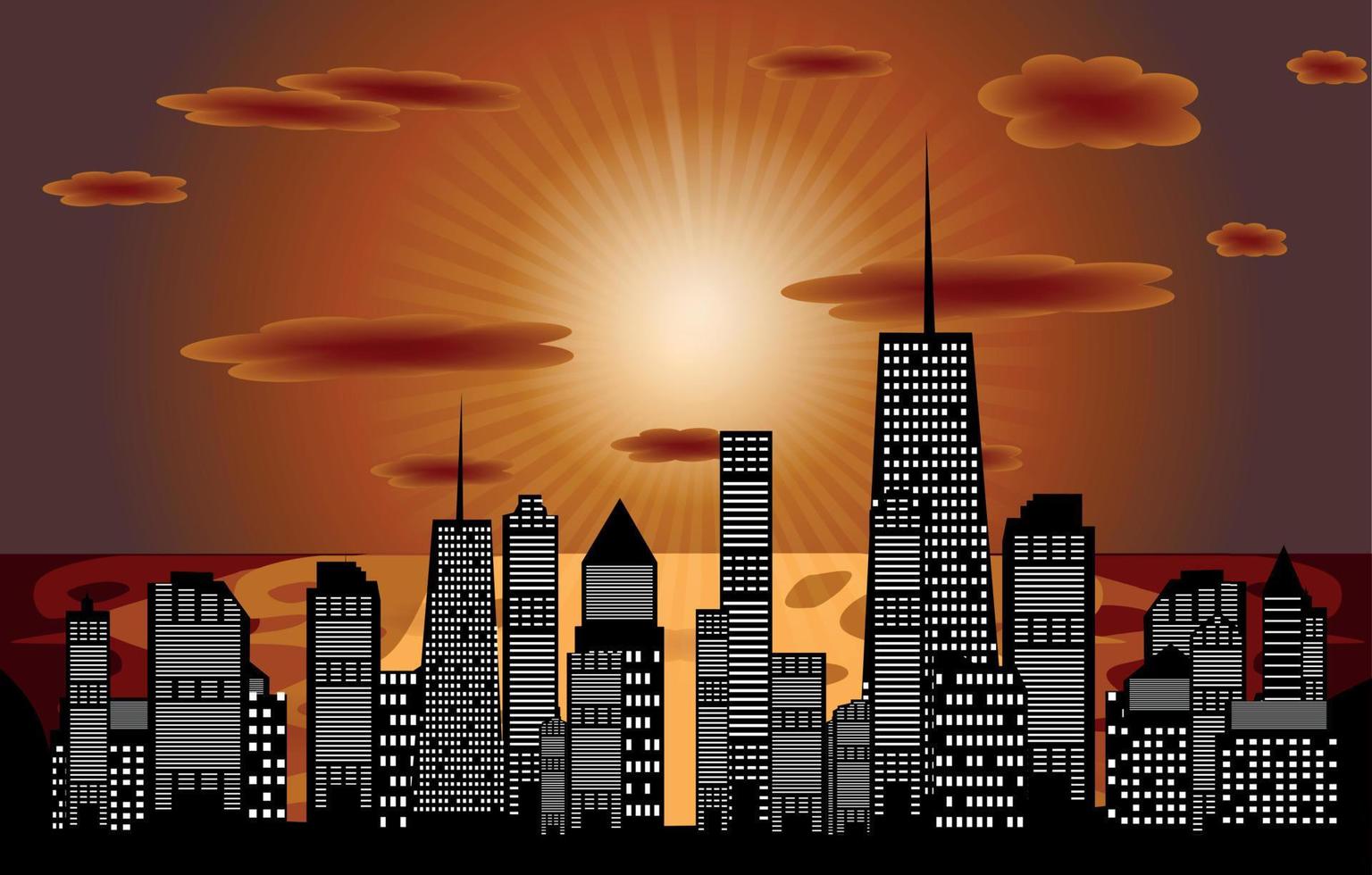 Vector illustration of cities silhouette  in the sunset. EPS 10.