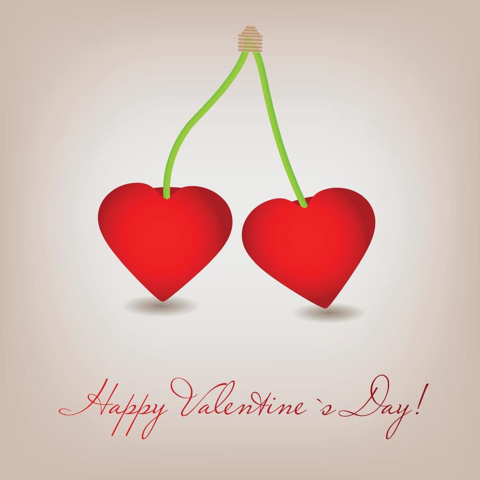 Happy Valentines Day card with cherry heart. Vector illustration