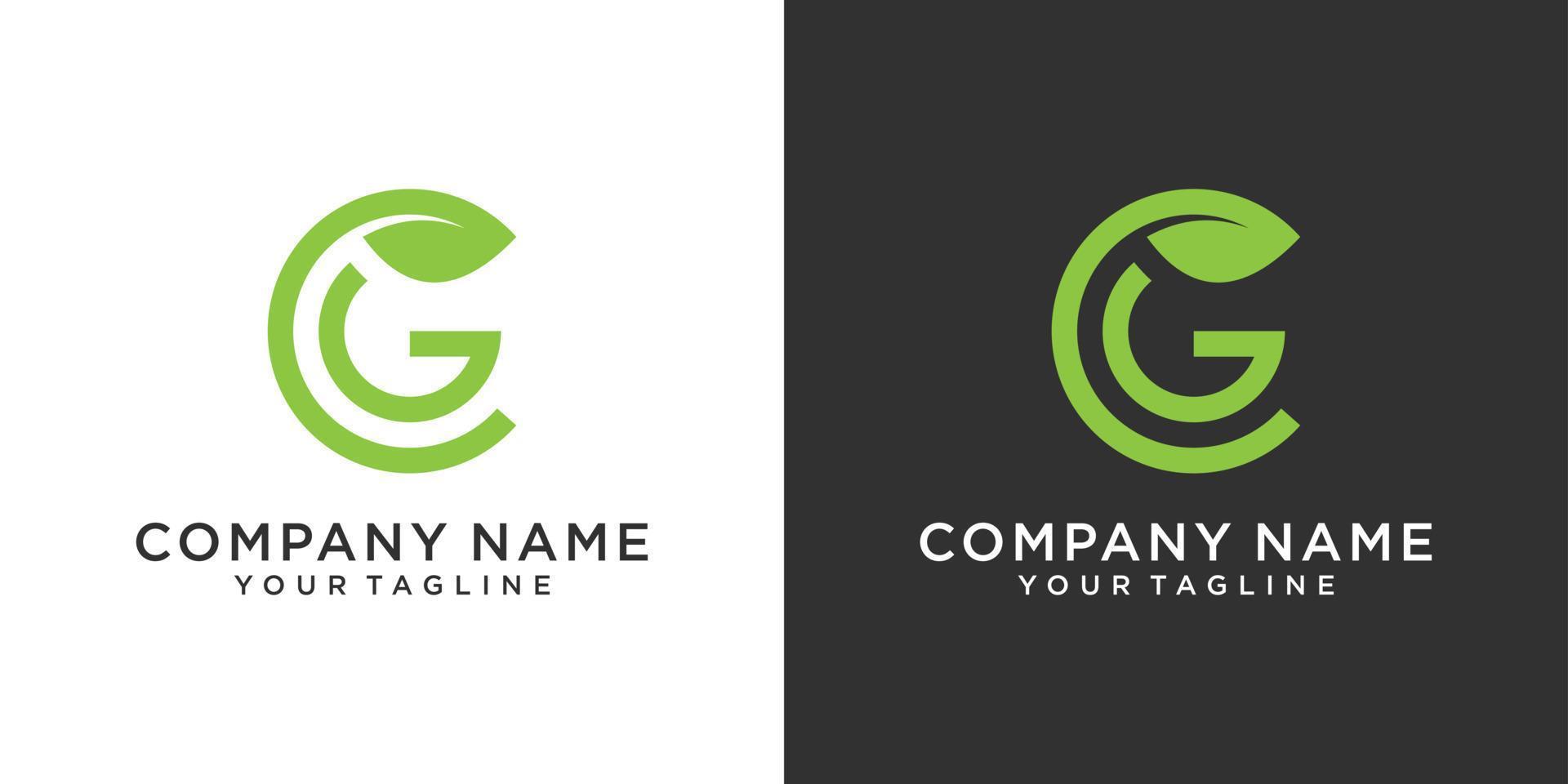 letra inicial cg o gc con logotipo de lujo de hoja, diseño de vector de plantilla de logotipo de hoja verde.