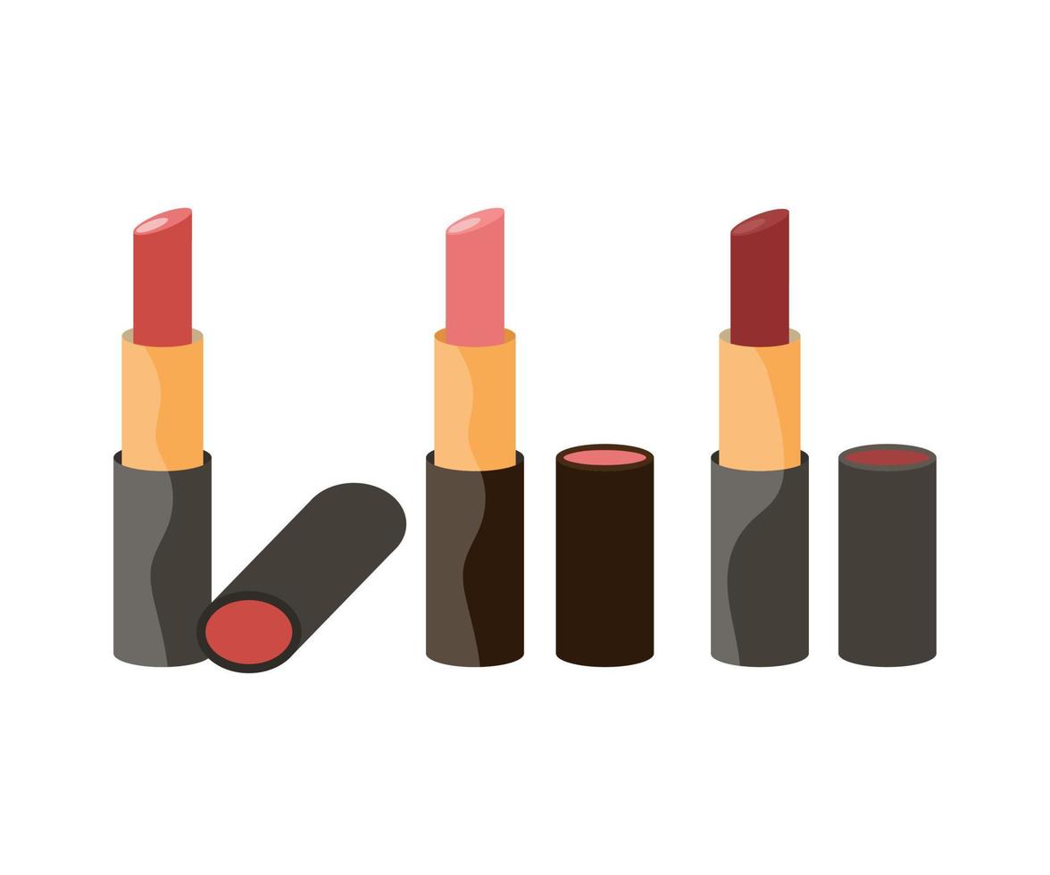 Set of lipstick in tubes. Women's professional cosmetics for face makeup. Vector illustration.