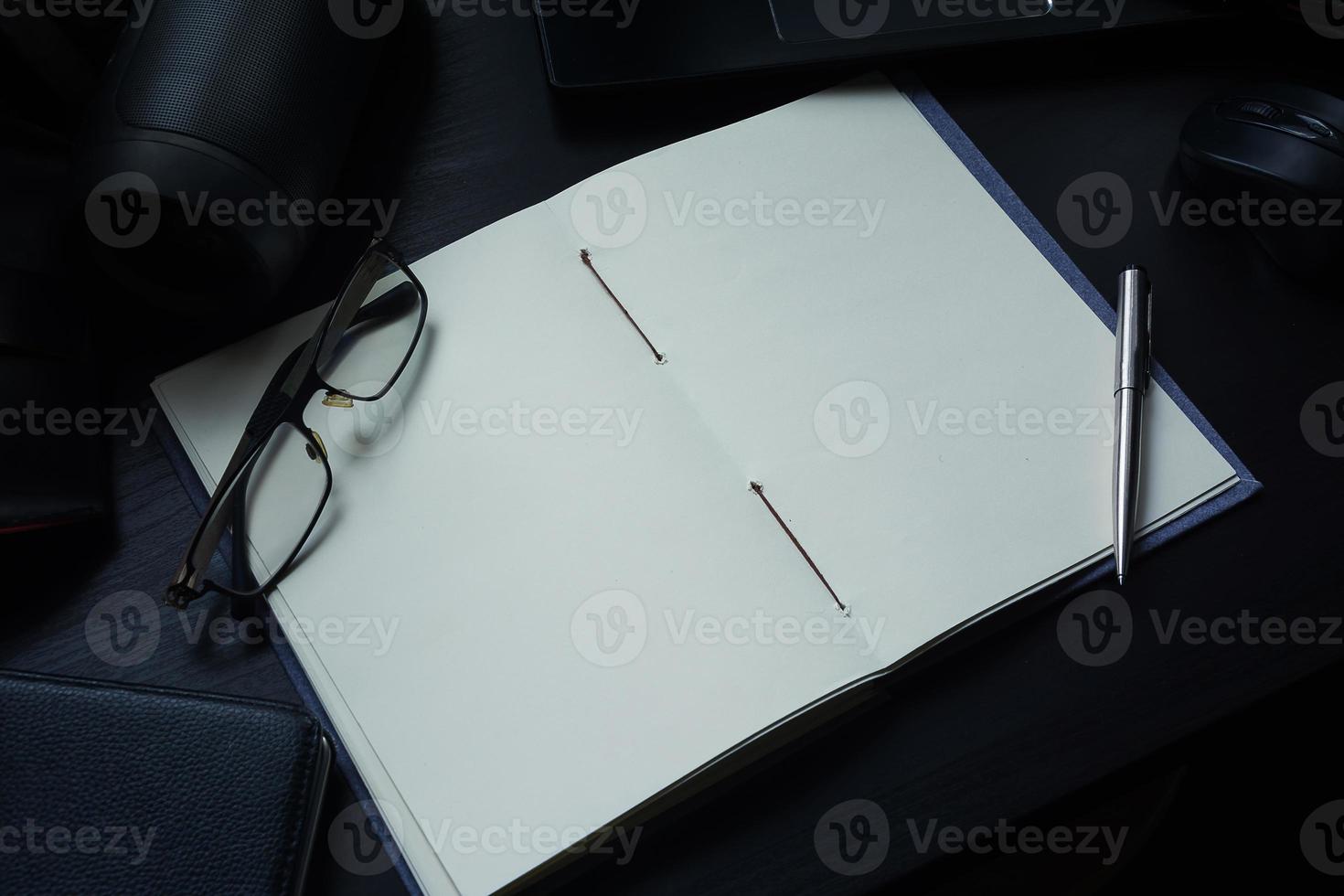 Notebook on the desk , Empty space on the notebook for Enter text or image photo