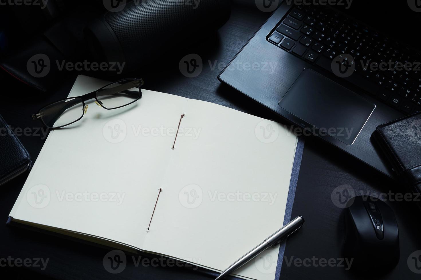 Notebook on the desk , Empty space on the notebook for Enter text or image photo