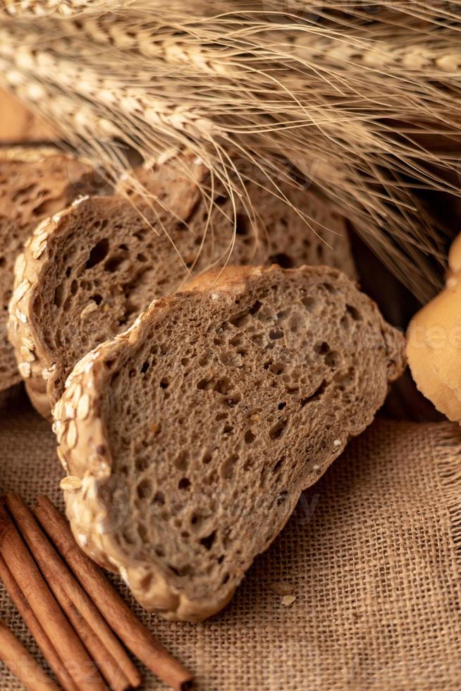 Corn breads sliced on the sack photo