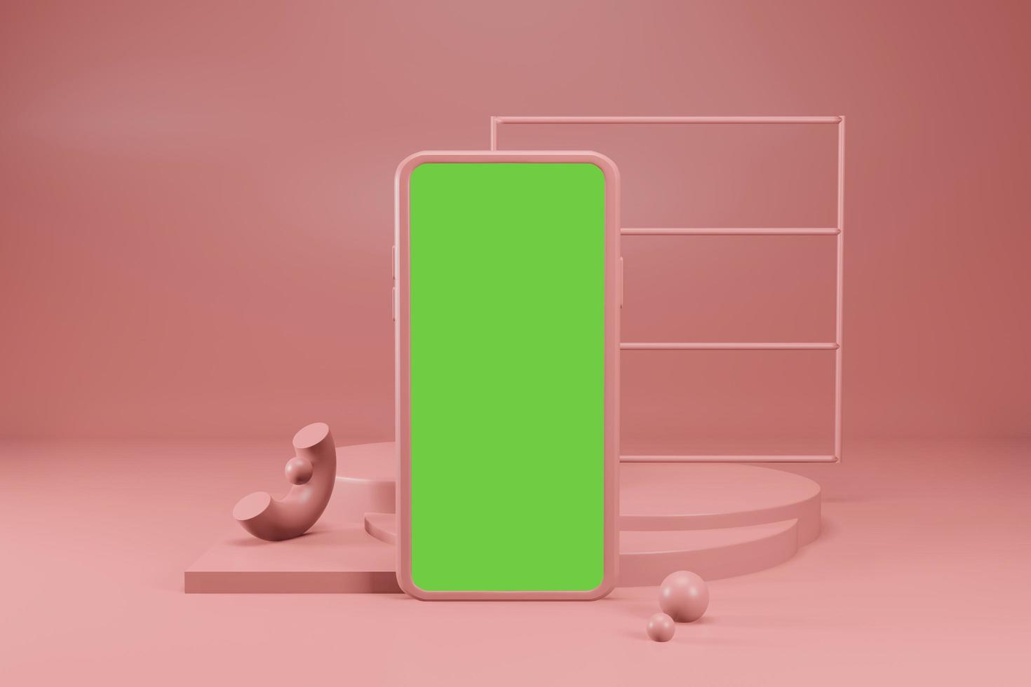 3d rendering illustration of mobile phone mockup in minimal design photo