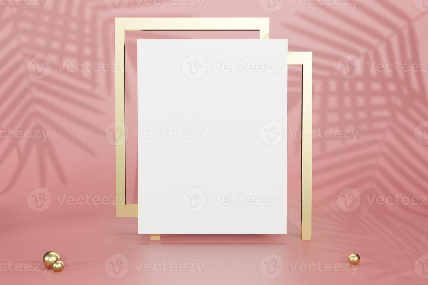 3d rendering illustration of empty frame mockup in minimal design photo