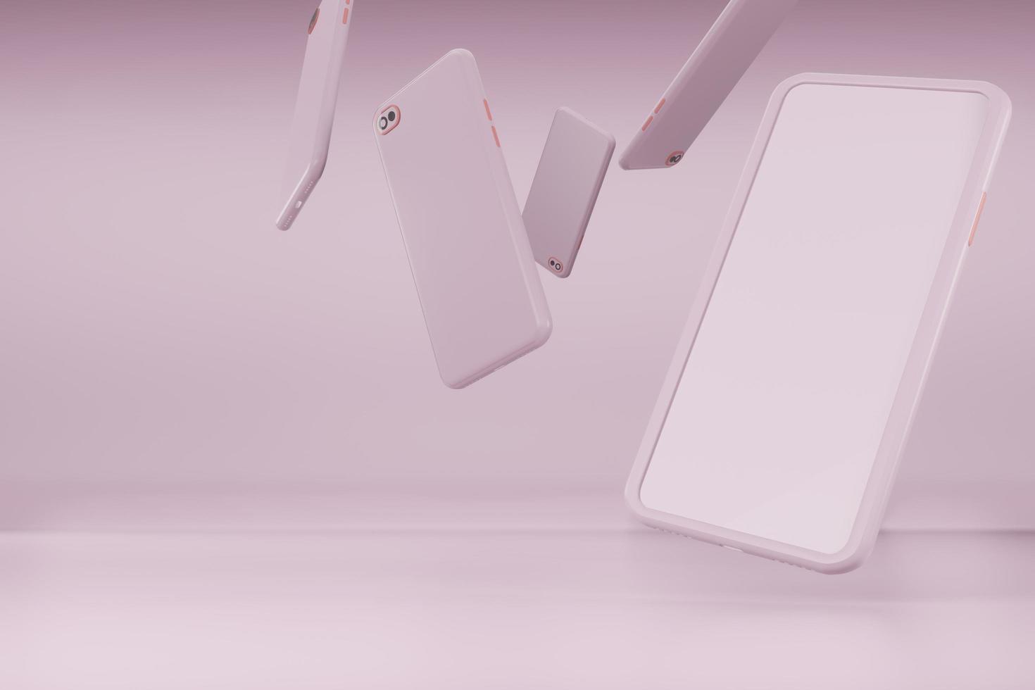 3d rendering illustration of mobile phone mockup in minimal design photo