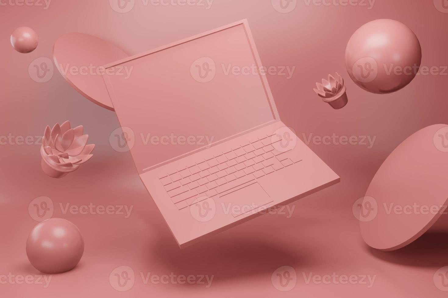 3d rendering illustration of laptop computer in minimal design photo