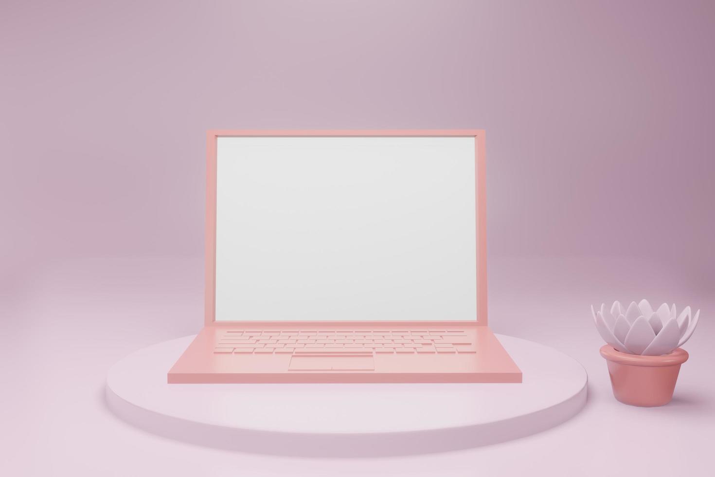 3d rendering illustration of laptop computer in minimal design photo