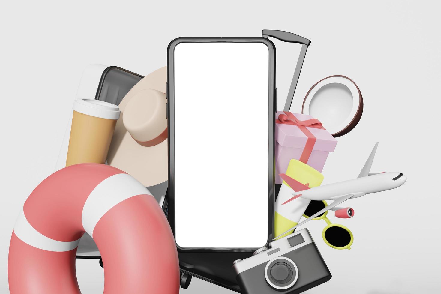 3d rendering illustration of mobile phone mockup in minimal design photo