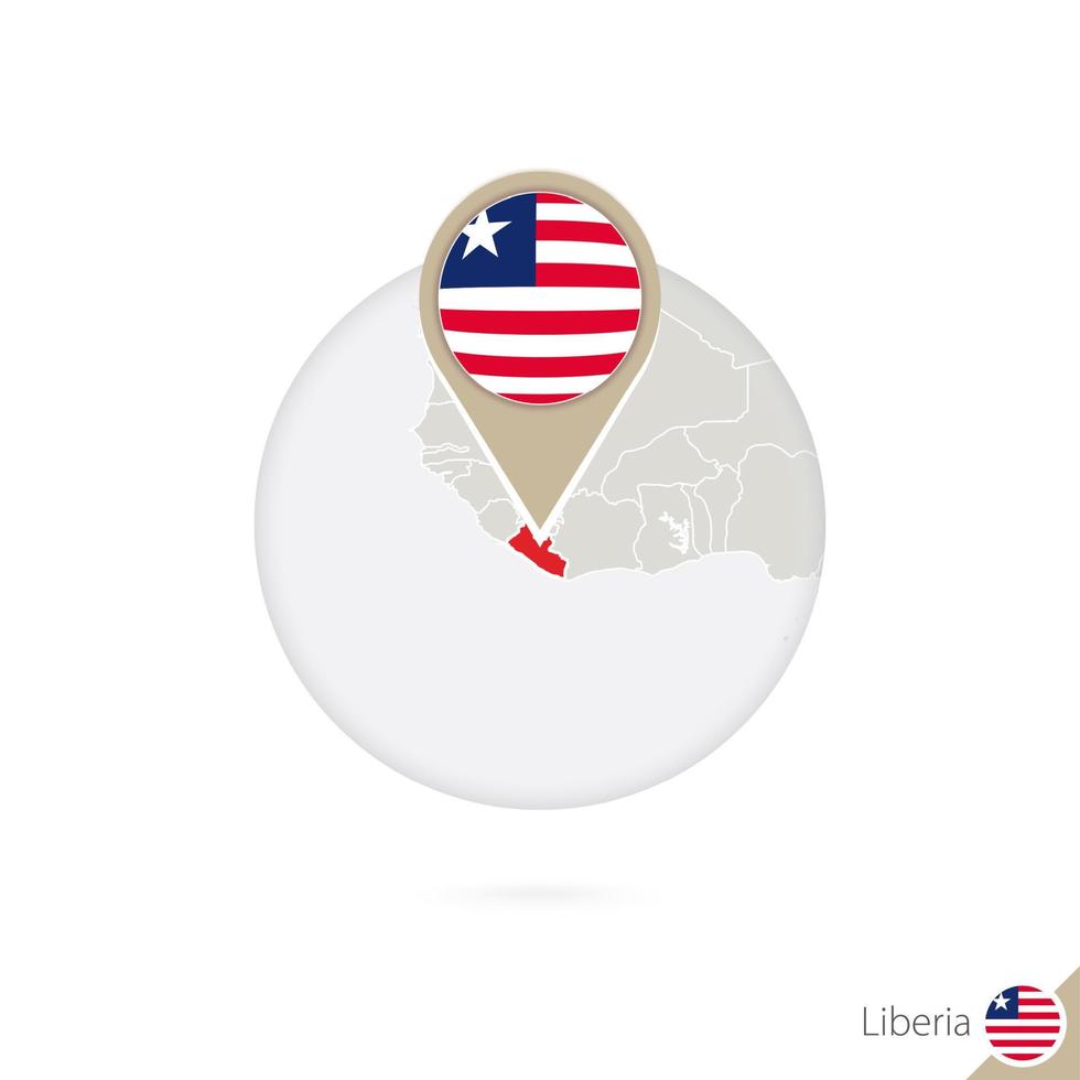 Liberia map and flag in circle. Map of Liberia, Liberia flag pin. Map of Liberia in the style of the globe. vector