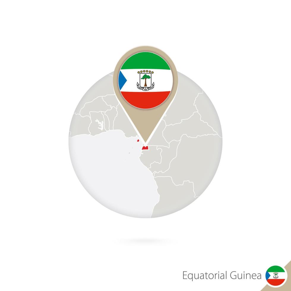 Equatorial Guinea map and flag in circle. Map of Equatorial Guinea, Equatorial Guinea flag pin. Map of Equatorial Guinea in the style of the globe. vector