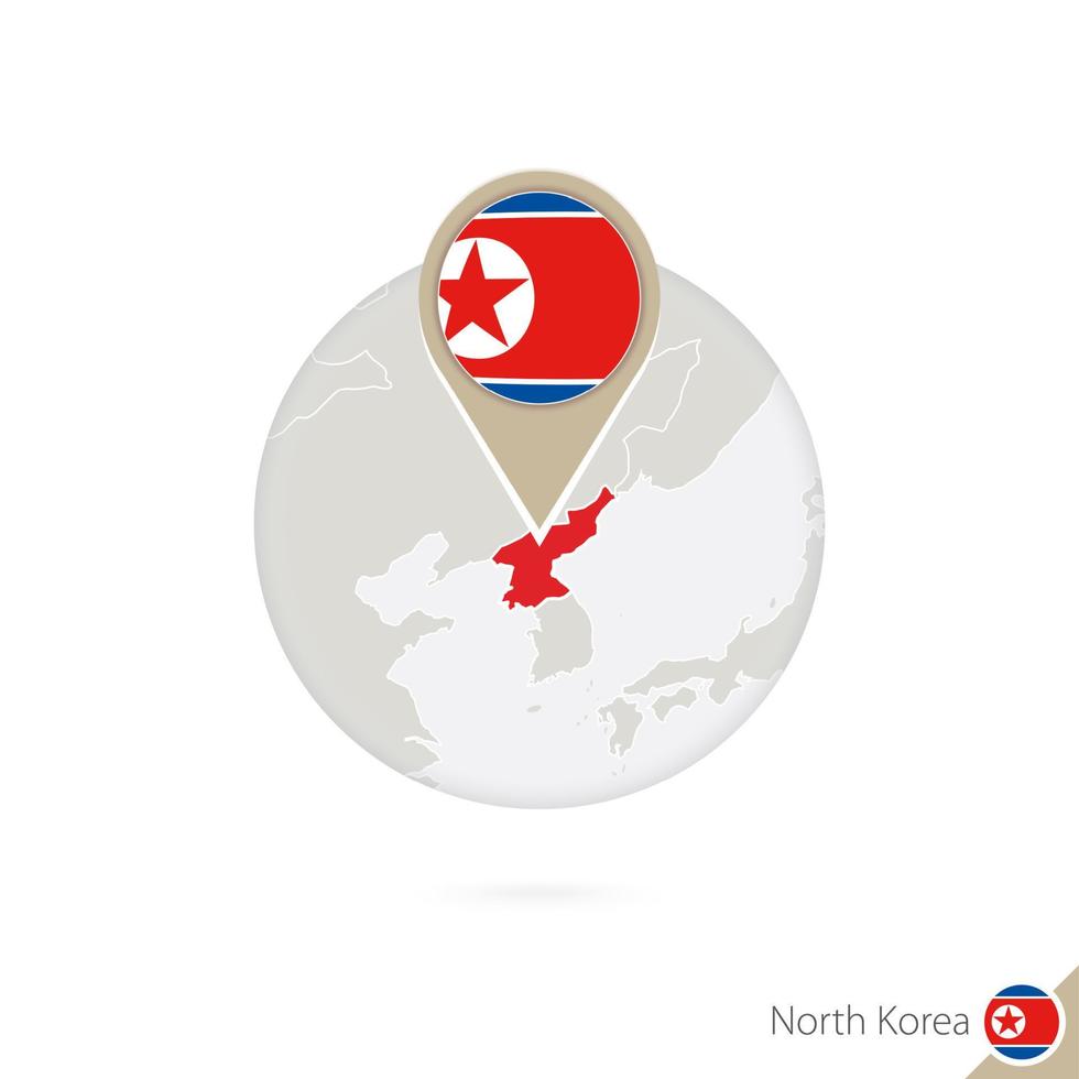 mapa de corea del norte y bandera en círculo. mapa de corea del norte, alfiler de bandera de corea del norte. mapa de corea del norte al estilo del mundo. vector