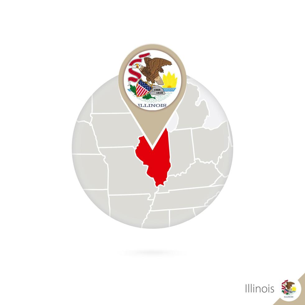 mapa del estado de illinois us y bandera en círculo. mapa de Illinois, alfiler de la bandera de Illinois. mapa de Illinois al estilo del mundo. vector