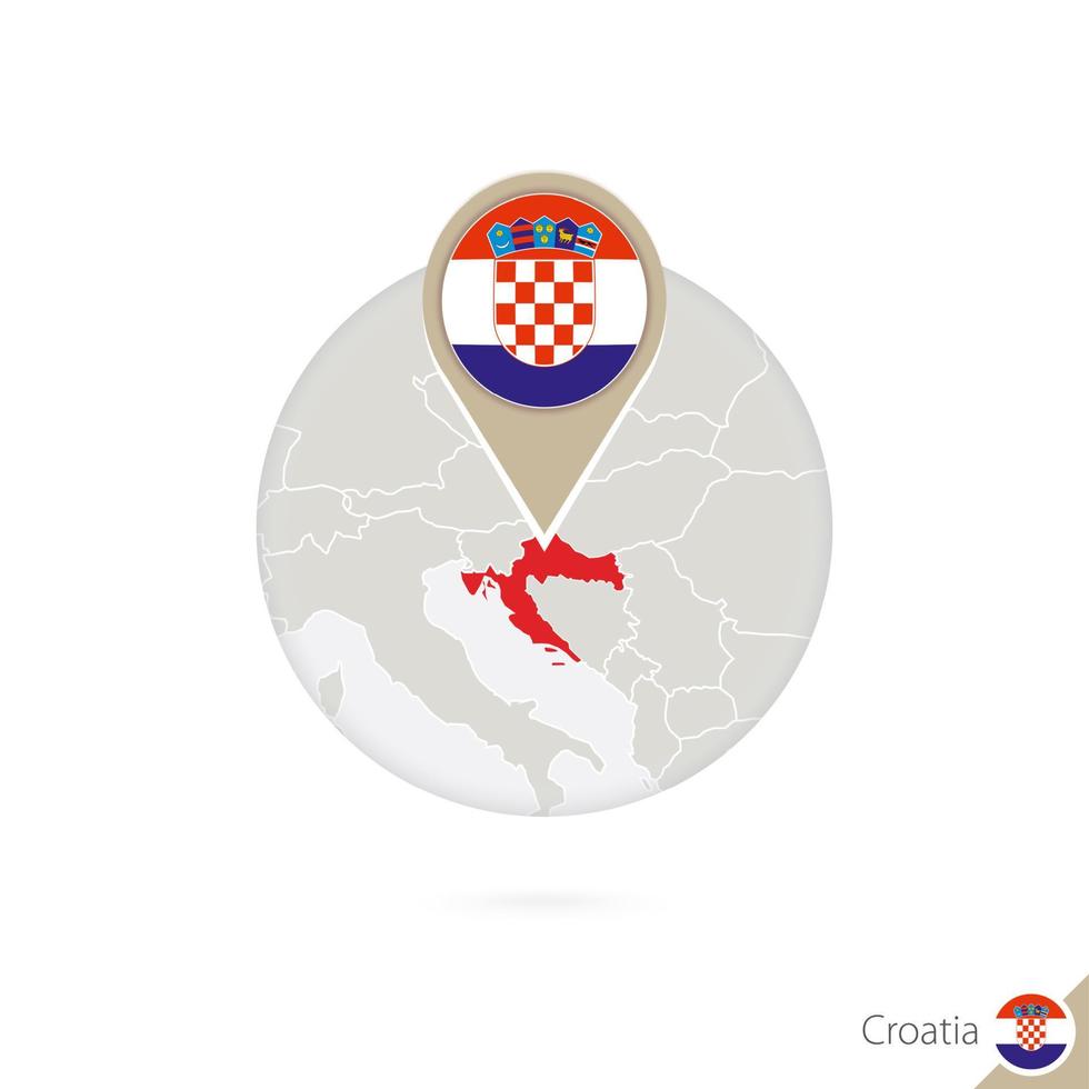 Croatia map and flag in circle. Map of Croatia, Croatia flag pin. Map of Croatia in the style of the globe. vector