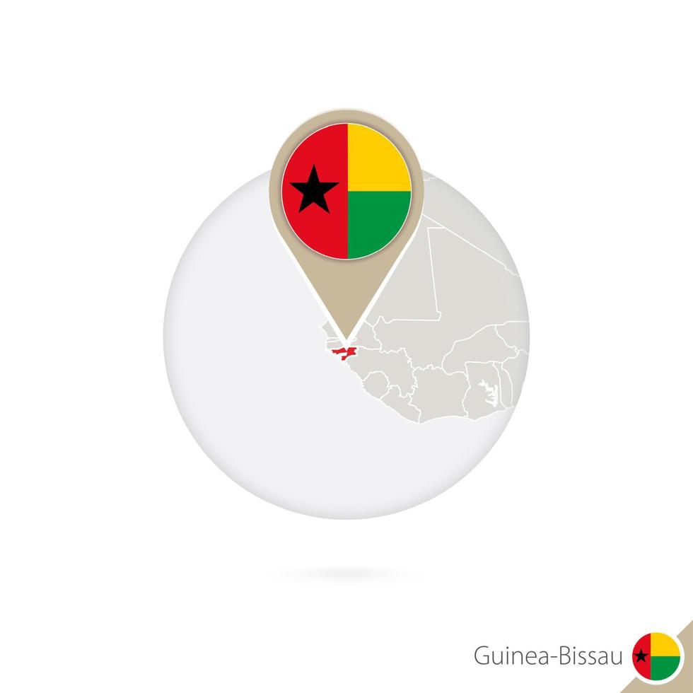 Guinea-Bissau map and flag in circle. Map of Guinea-Bissau, Guinea-Bissau flag pin. Map of Guinea-Bissau in the style of the globe. vector