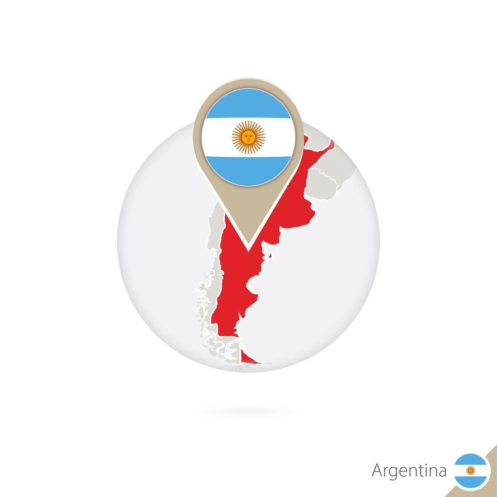 Argentina mapa y bandera en círculo. mapa de argentina, alfiler de bandera argentina. mapa de argentina al estilo del globo. vector