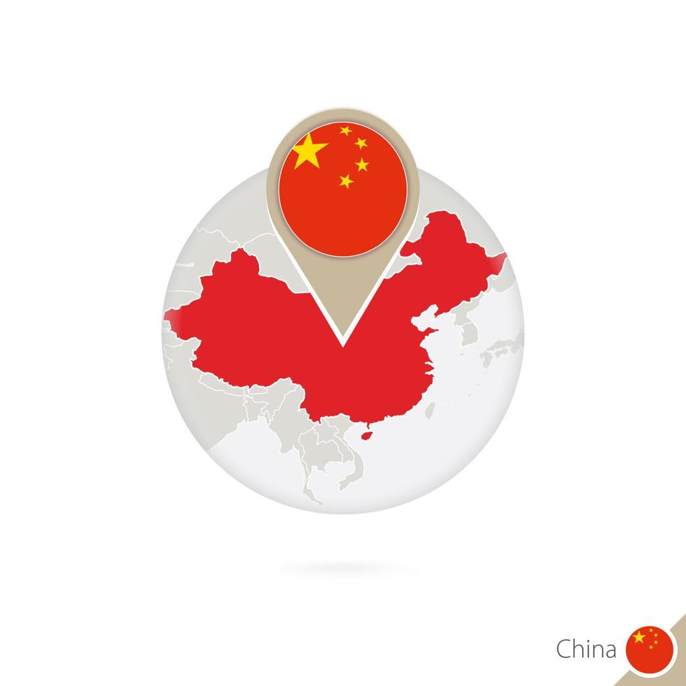 China map and flag in circle. Map of China, China flag pin. Map of China in the style of the globe. vector