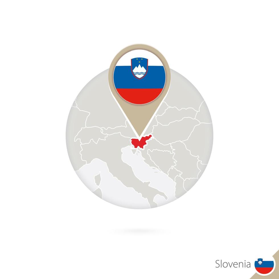 mapa y bandera de eslovenia en círculo. mapa de eslovenia, pasador de bandera de eslovenia. mapa de eslovenia al estilo del mundo. vector