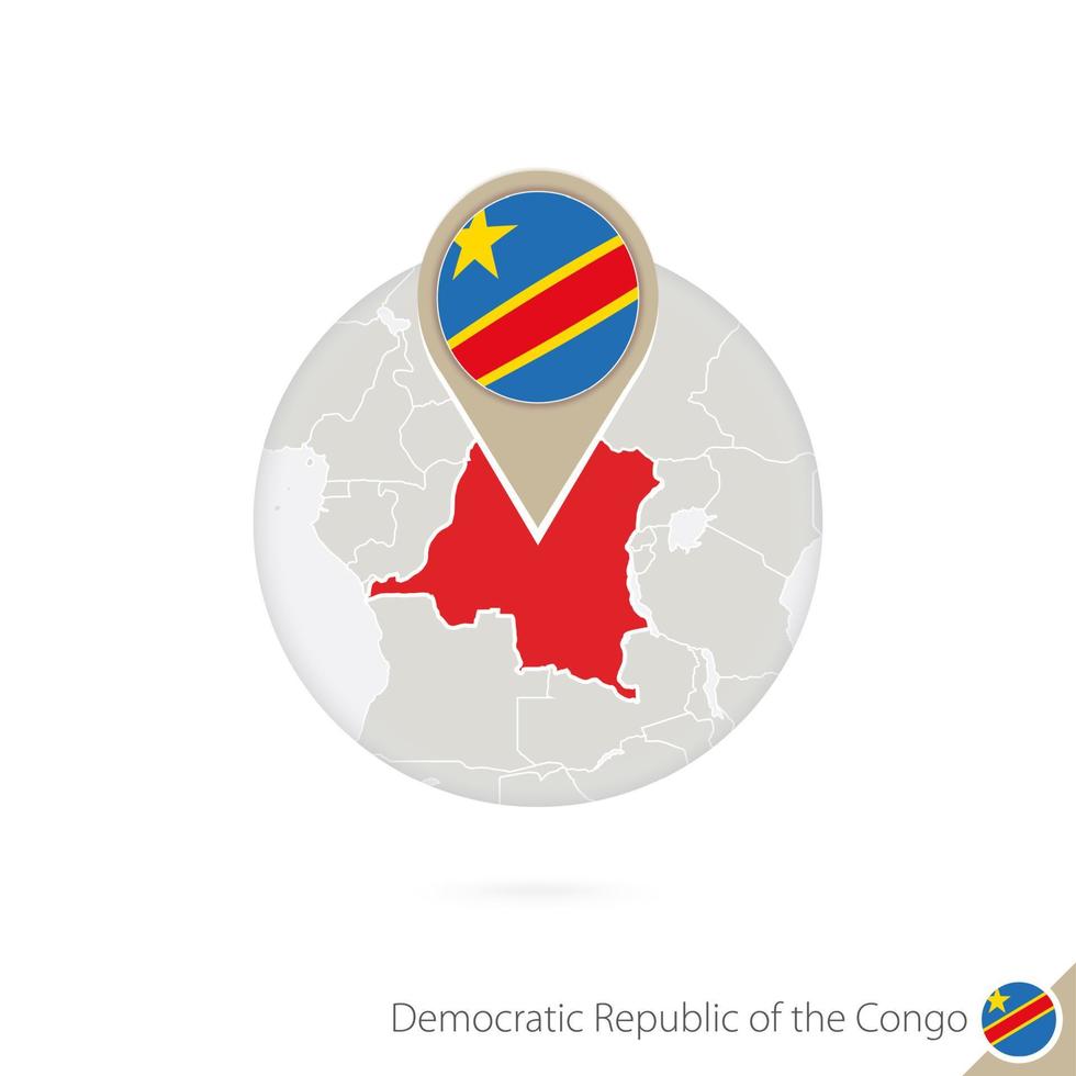 DR Congo map and flag in circle. Map of DR Congo, DR Congo flag pin. Map of DR Congo in the style of the globe. vector